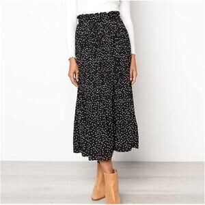WDNY Summer Dots Floral Print Pleated Women Skirt Elegant Elastic Retro S